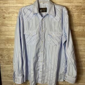 Liquid West Men’s Blue Pearl Snap Western Button Down Shirt Size Large